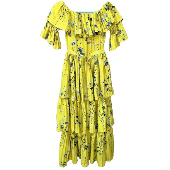 Few moda Women's Yellow Floral Off the Shoulder Pleated Maxi Dress Size S NWOT - Picture 1 of 16